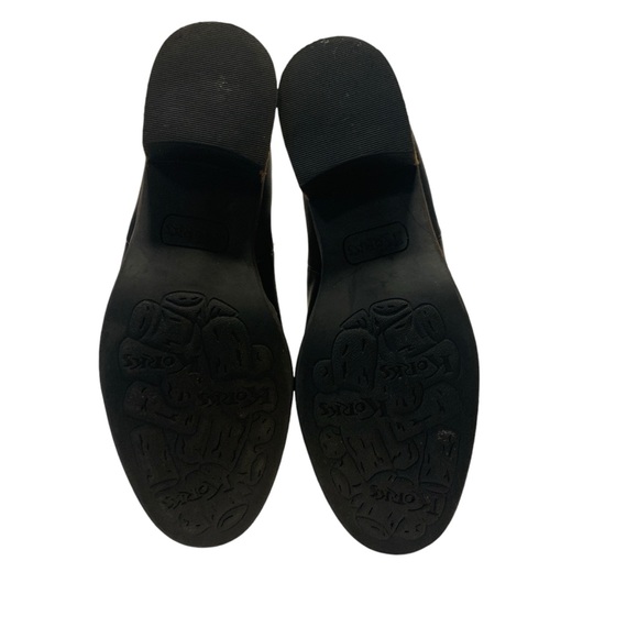 Korks Stacked Heel Leather Tea Black Ankle Bootie Shoes Womens Size 6M - Picture 3 of 8